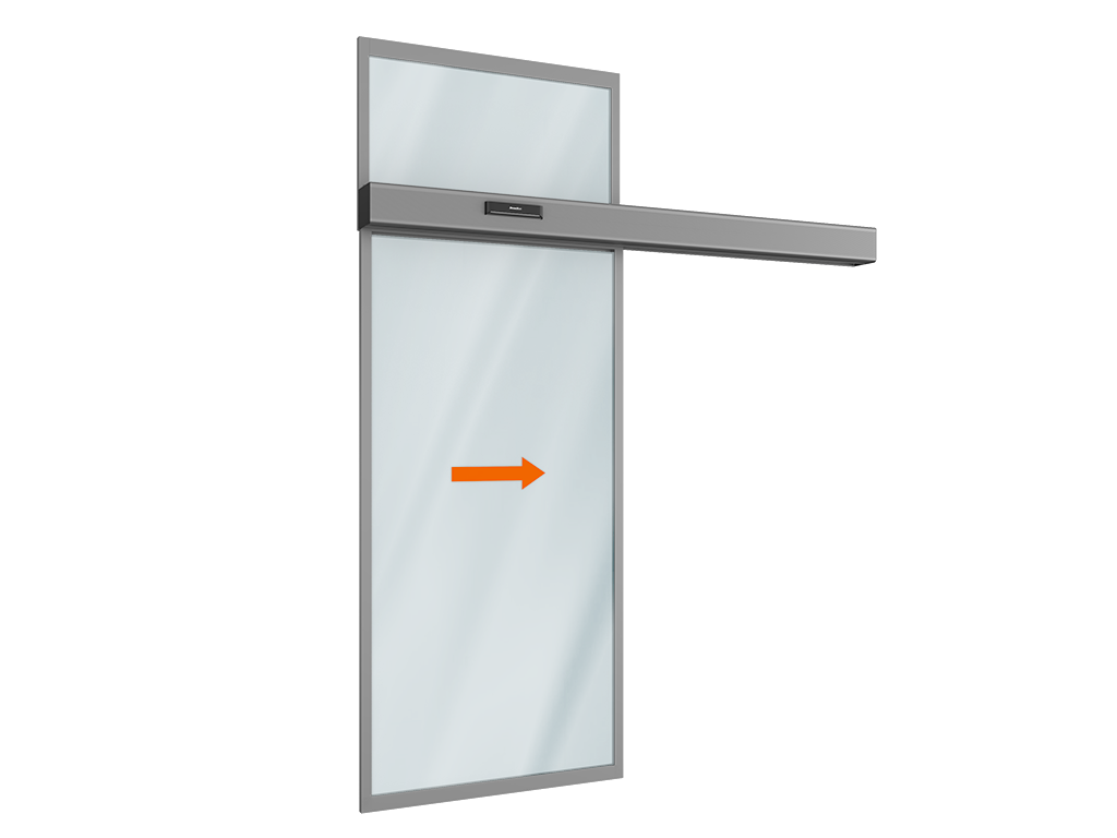 AD-SP privodi uchun avtomatik suriladigan eshik komplekti (bitta harakatlanuvchi yengil qanot va yuqoridagi framuga)